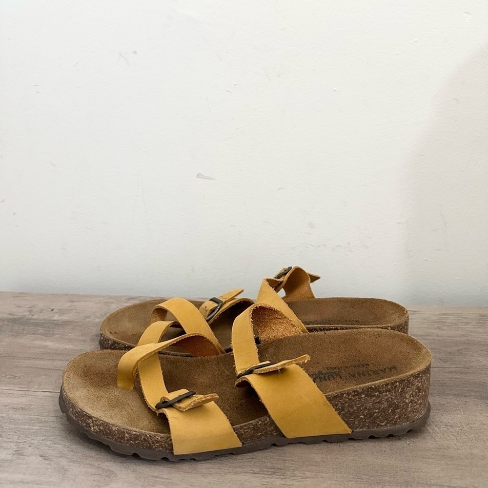 Marina Luna Yellow Molded Cork Strappy Leather Sandals Size 7